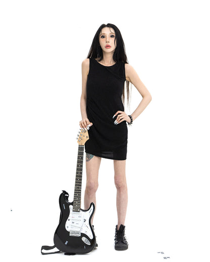 펄 드레이프 드레스 미니 블랙