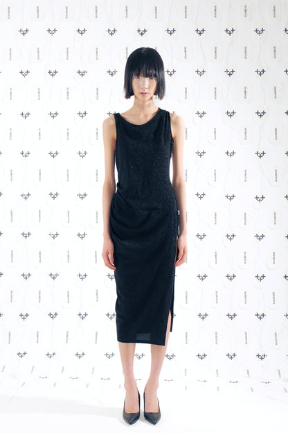 LONG PEARL DRAPE DRESS BLACK 롱 펄 드레이프 드레스 블랙
