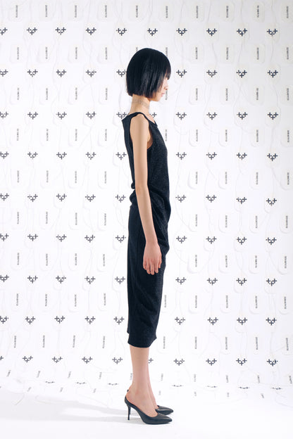 LONG PEARL DRAPE DRESS BLACK 롱 펄 드레이프 드레스 블랙