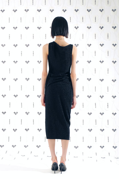 LONG PEARL DRAPE DRESS BLACK 롱 펄 드레이프 드레스 블랙