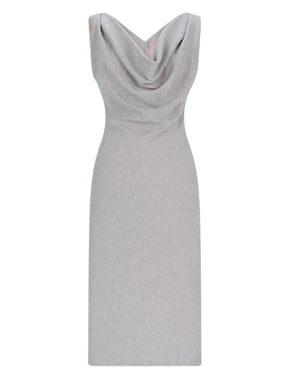 [LIMITED] V NECK PEARL DRAPE DRESS 브이넥 펄 드레이프 드레스