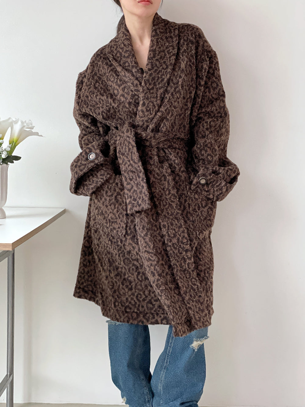 레오파드 로브 코트