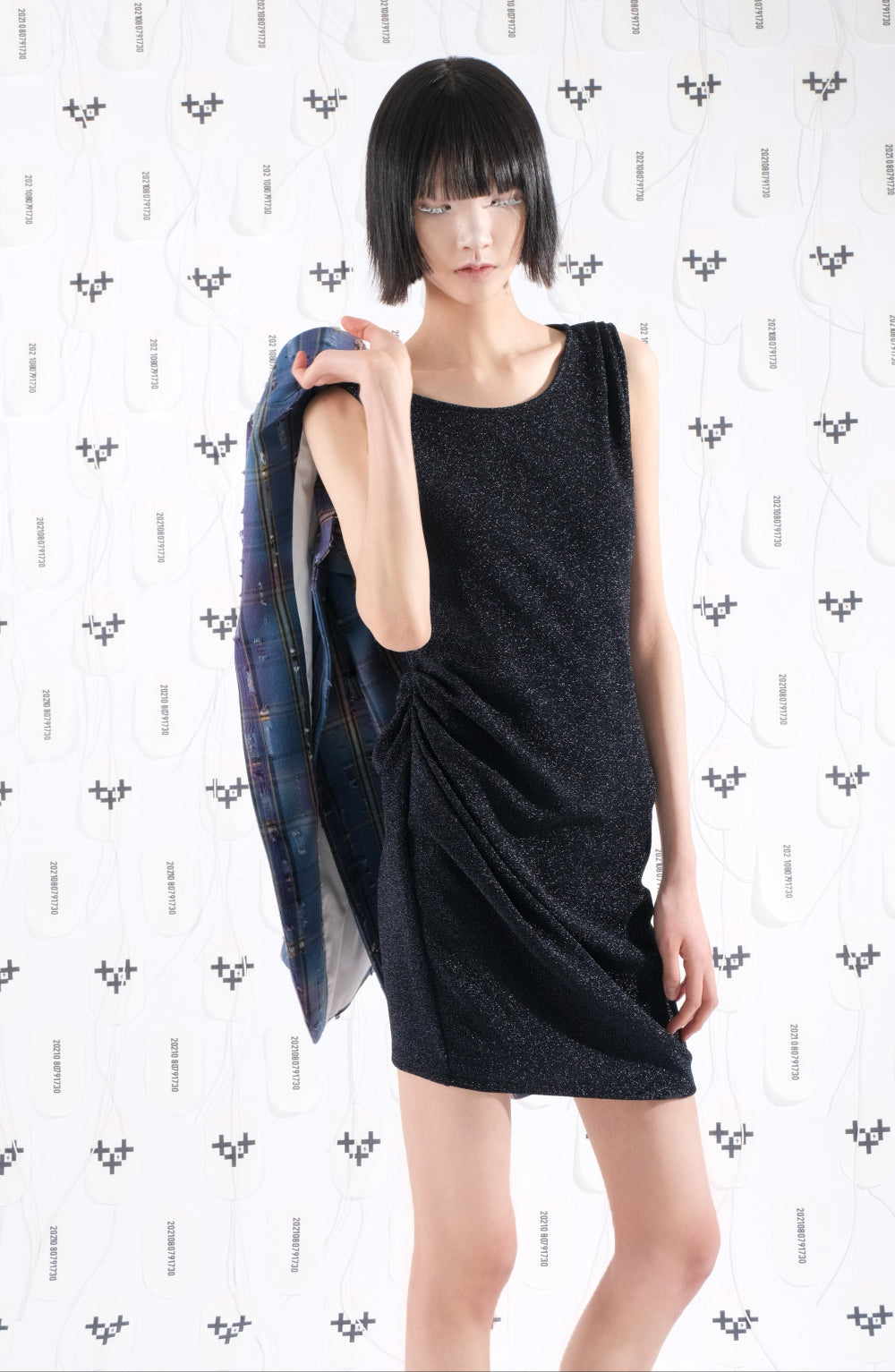 PEARL DRAPE DRESS MINI BLACK 펄 드레이프 드레스 미니 블랙