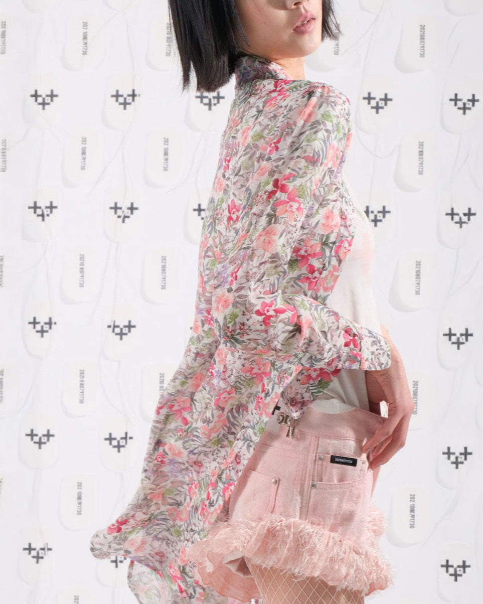 플라워 롱 쉬폰 셔츠