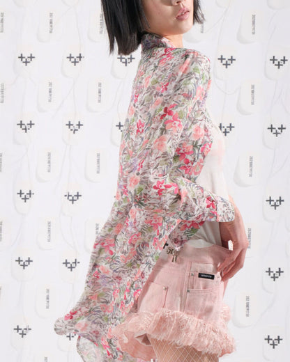 플라워 롱 쉬폰 셔츠