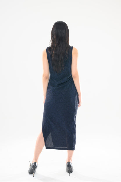 LONG PEARL DRAPE DRESS NAVY 롱 펄 드레이프 드레스 네이비