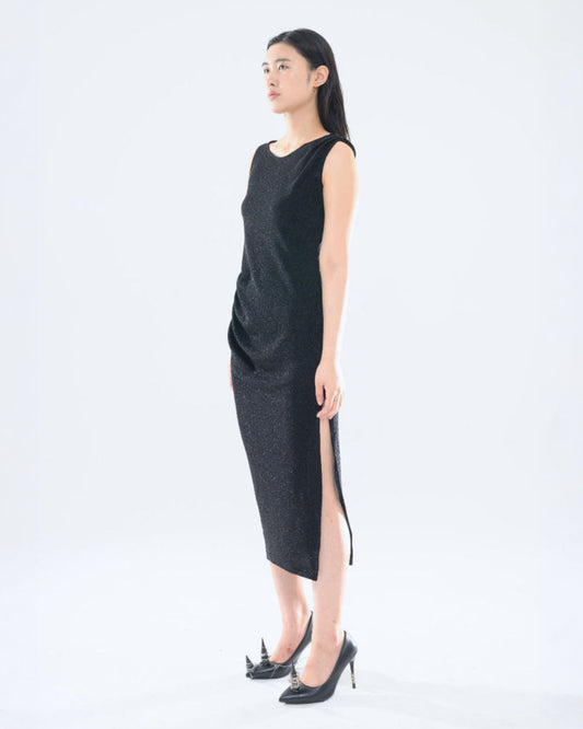 LONG PEARL DRAPE DRESS BLACK 롱 펄 드레이프 드레스 블랙