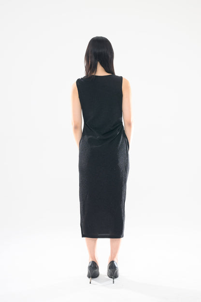 LONG PEARL DRAPE DRESS BLACK 롱 펄 드레이프 드레스 블랙