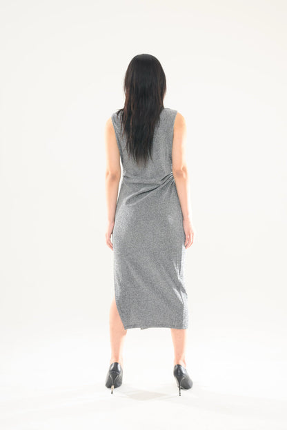 LONG PEARL DRAPE DRESS SILVER 롱 펄 드레이프 드레스 실버