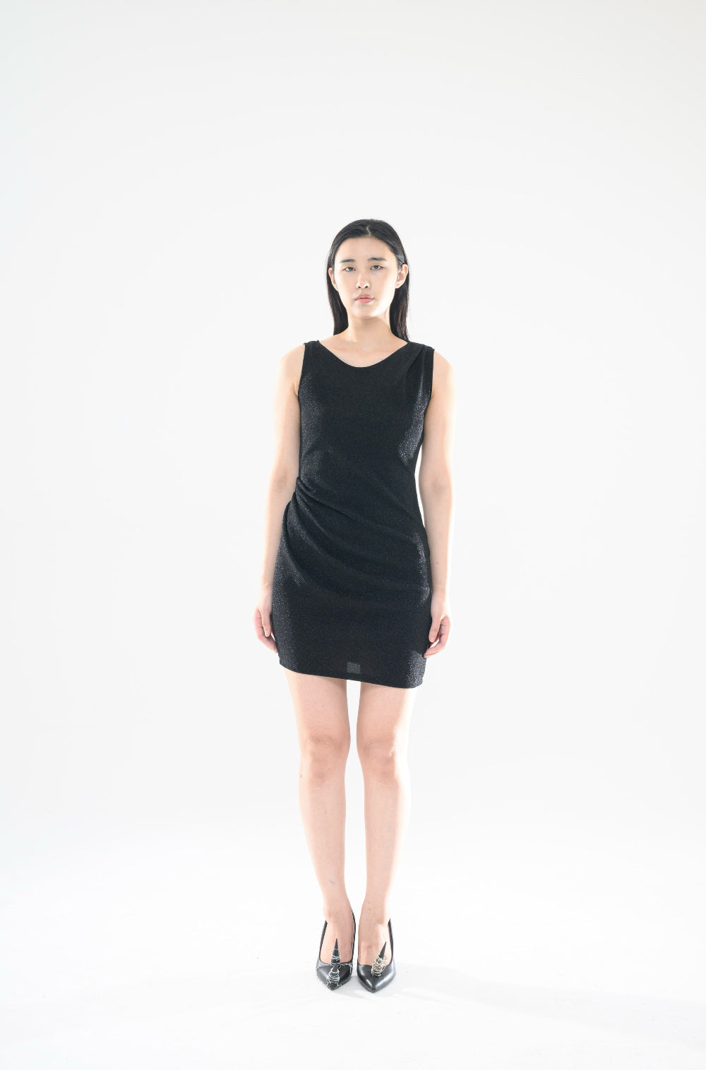 PEARL DRAPE DRESS MINI BLACK 펄 드레이프 드레스 미니 블랙