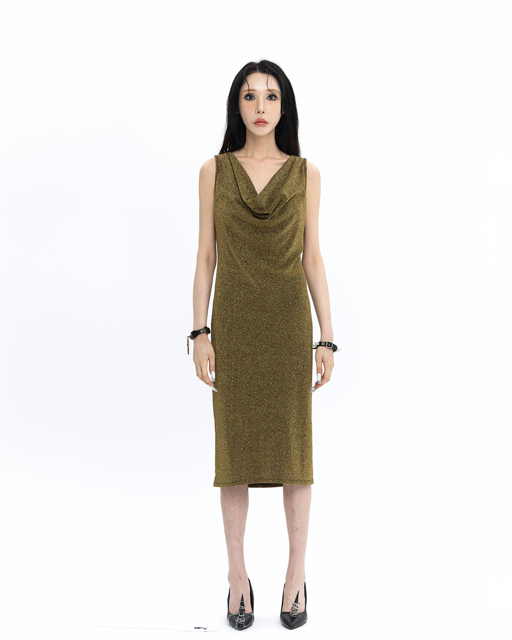 [LIMITED] V NECK PEARL DRAPE DRESS 브이넥 펄 드레이프 드레스