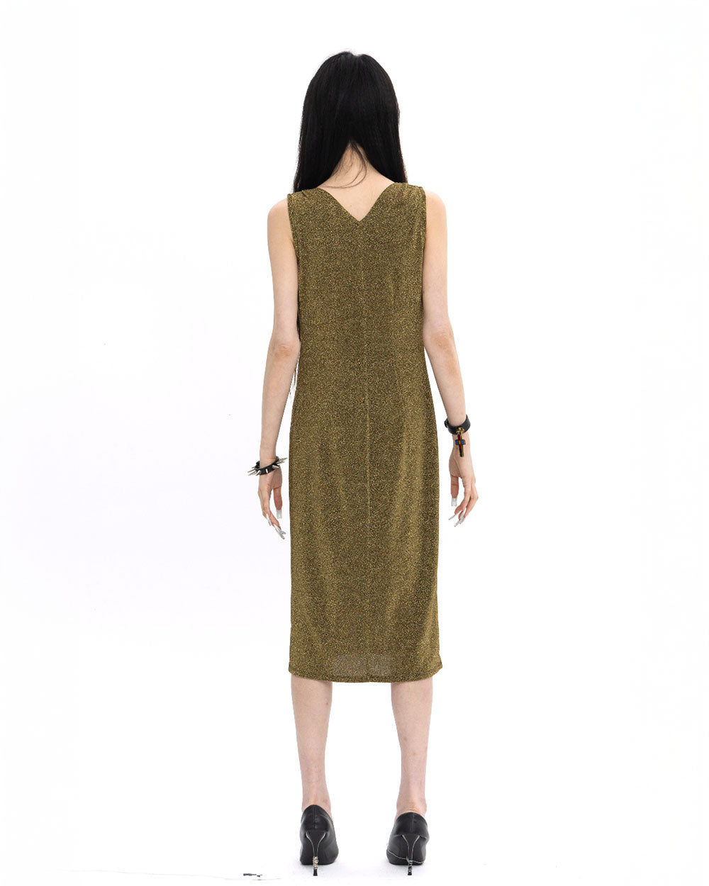 [LIMITED] V NECK PEARL DRAPE DRESS 브이넥 펄 드레이프 드레스