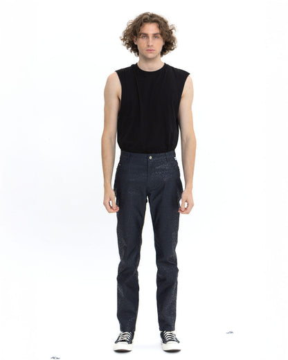 레오파드 프린트 슬림 스트레이트 팬츠