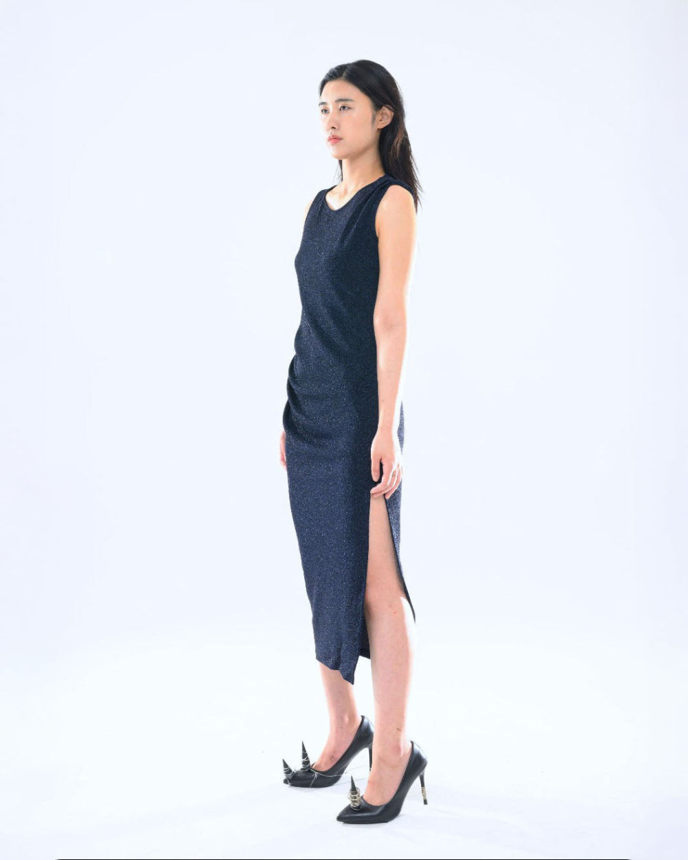 펄 드레이프 드레스 네이비