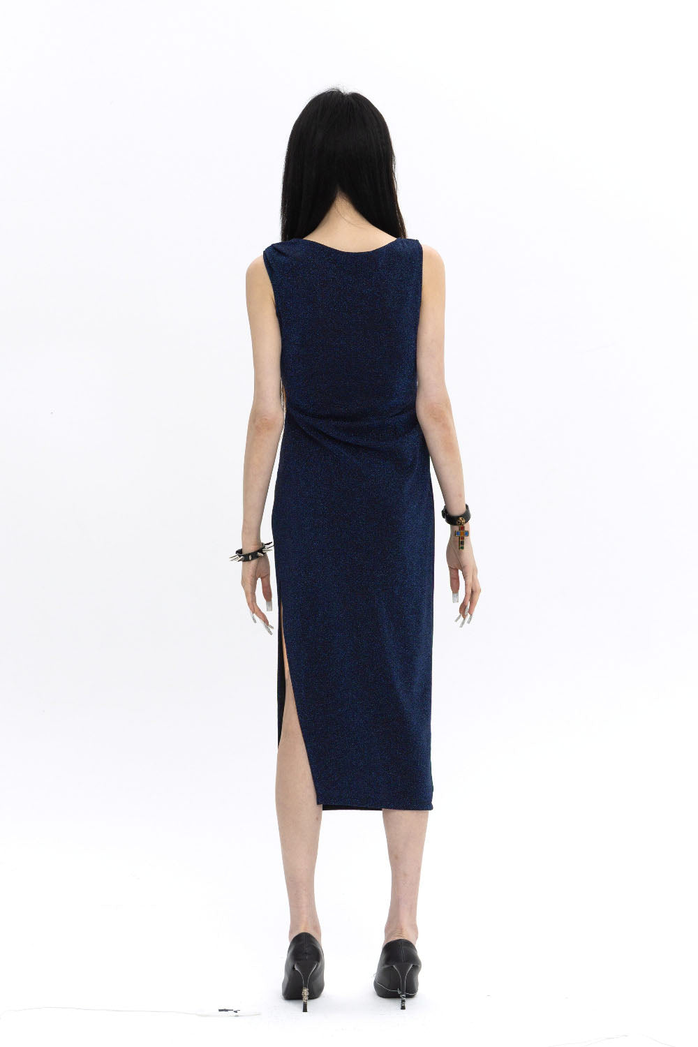 펄 드레이프 드레스 네이비