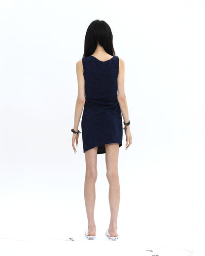 PEARL DRAPE DRESS MINI NAVY