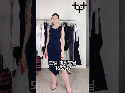 펄 드레이프 드레스 네이비