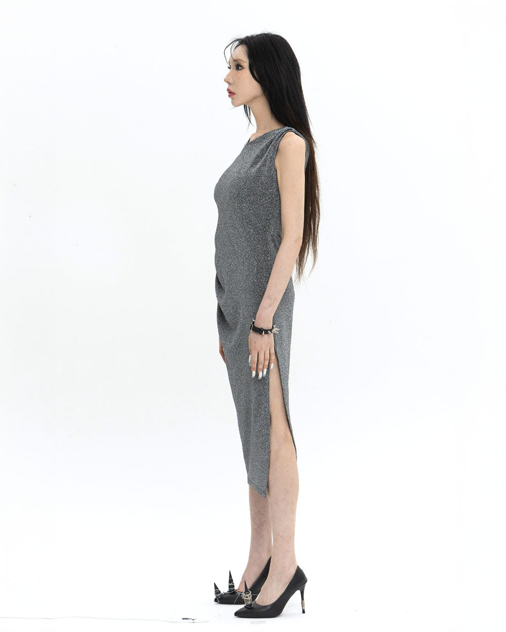 펄 드레이프 드레스 실버