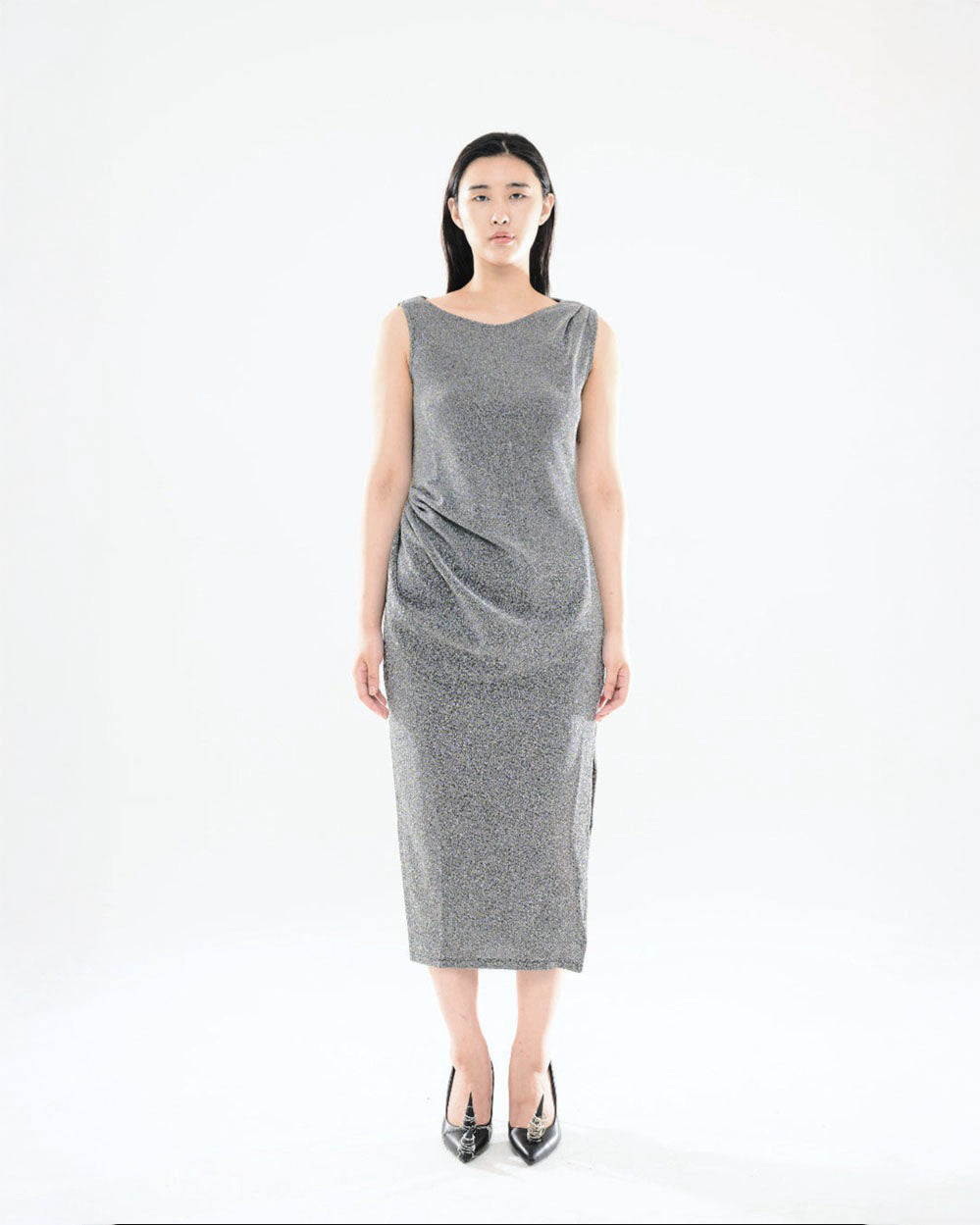 펄 드레이프 드레스 실버