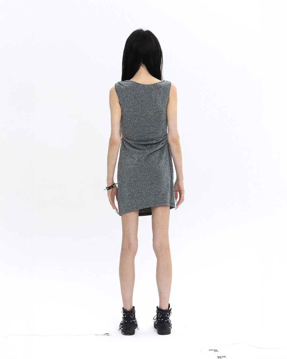 펄 드레이프 드레스 미니 실버