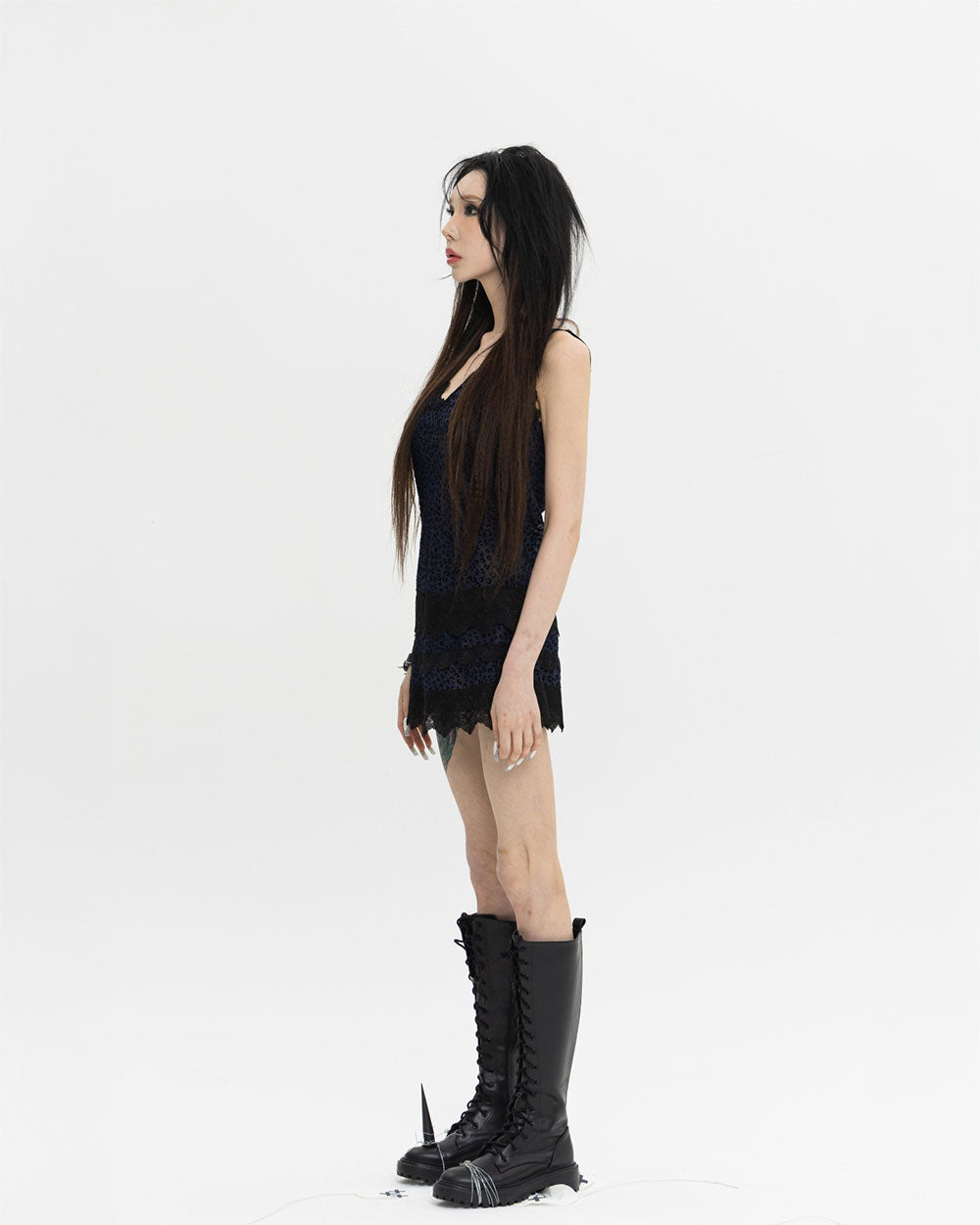 레오파드 슬리브리스 원피스 드레스